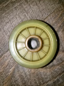 Maytag washing machine motor drive pulley, splines meant to engage the motor shaft missing.